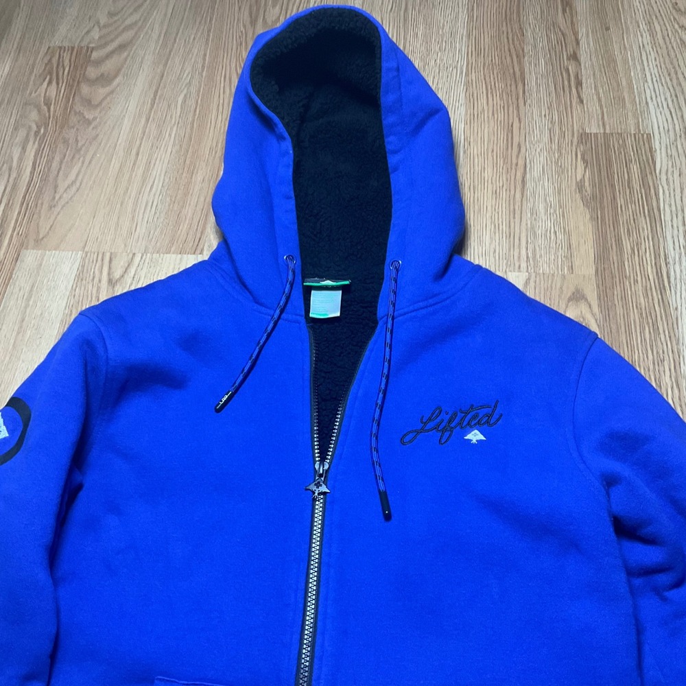 LRG Lifted Research Group Blue Sherpa Lined Full Zip Hoodie Mens Small
